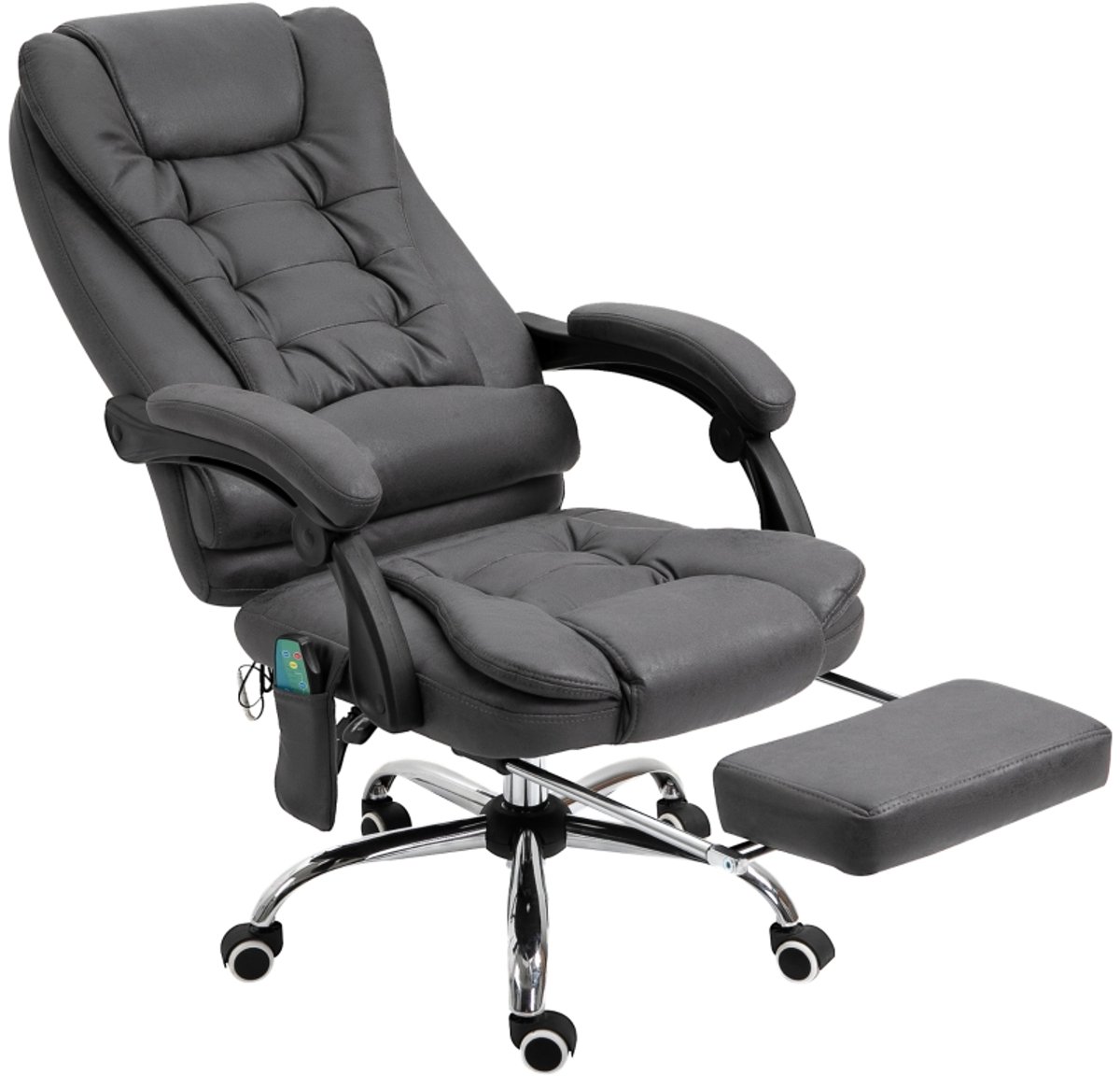 OKWISH Vergaderstoelen - Verstelbare Bureaustoel Met Massagefunctie - Draaibaar, Gevormde Rugleuning, Met Voetsteun Voor Thuiswerk - 65×70×119 cm - Polyester - Grijs