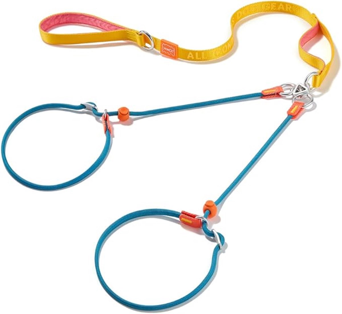 HowGo™ Double Slip Leash Slip Lead with 2 Tangle 2 Handles (Blue Yellow) - Dual Dog Slip Lead for 2 Dogs / 360° Swivel No Tangle / Dog Training Collar / Double Clip Leash Coupler and Splitter / Slip Leiband Sliplijn voor Twee Honden