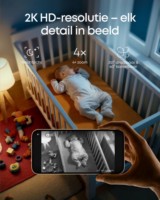 eufy Baby Monitor C10 Caméra supplémentaire - Résolution 2K HD - Zoom 4× - Panoramique 351° et Inclinaison 60° - Vision nocturne, Mouvement / Pleurs / Son / Changements de température, Communication bidirectionnelle, VOX, Bruit blanc