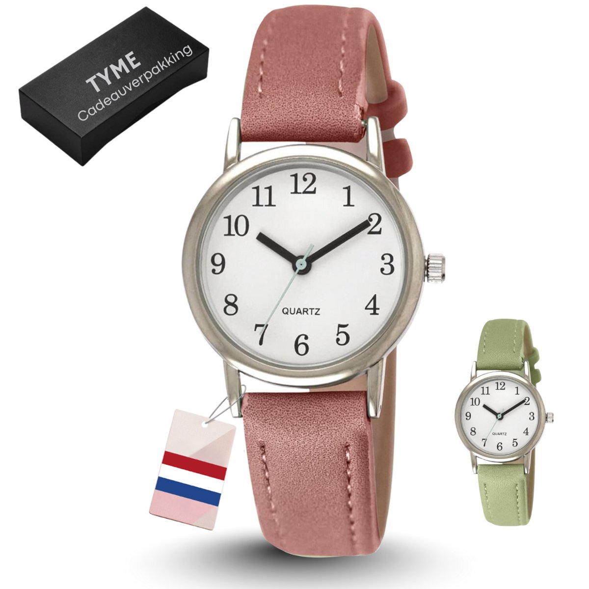 Tyme Santorini Dames Horloge - 27mm Wit-Roze - Horloges voor Vrouwen Meisjes - Polshorloge - Uurwerk - met Cadeauverpakking