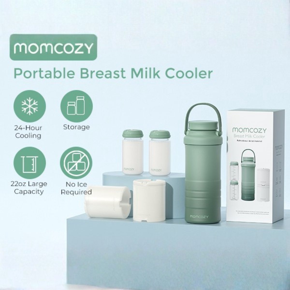 Momcozy – Draagbare Moedermelk Koeler – 2 Flessen – Koelelement – Lekvrij thumbnail 3