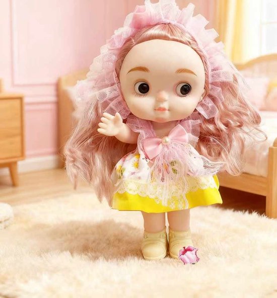 Meedeer 24 cm Babypop-modepop-Poseerbare Modepop-Lang haar-geschikt voor kinderhanden-Verstelbare armen en benen-Met geluid-speelgoed-kleding en accessoires voor meisjes van 3 jaar en ouder