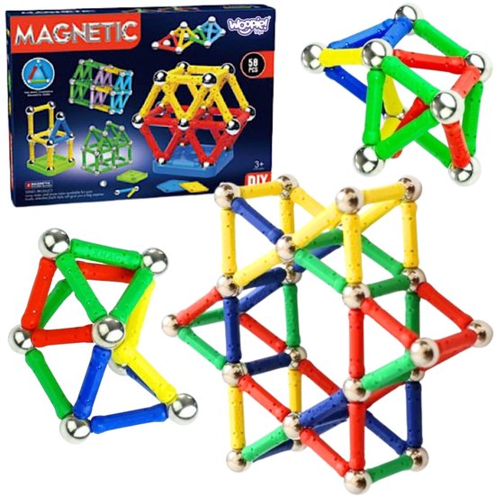 WOOPIE – Magnetische Constructieset 3D – 58-delig – educatief bouwspeelgoed voor kinderen vanaf 3 jaar