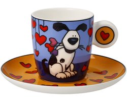 Goebel - Ed Heck | Kop en schotel Espresso Love Dog | Porselein - 12cm - 100ml - 2 stuks
