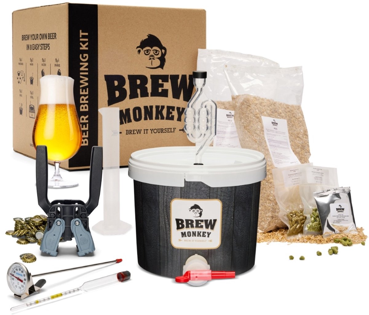 Brew Monkey Compleet Tripel - Bierbrouwpakket - Zelf Bier Brouwen Bierpakket - Gadgets Mannen - Vaderdagcadeau - Verjaardagscadeau voor Mannen - Origineel bier Cadeau - Verjaardag cadeau