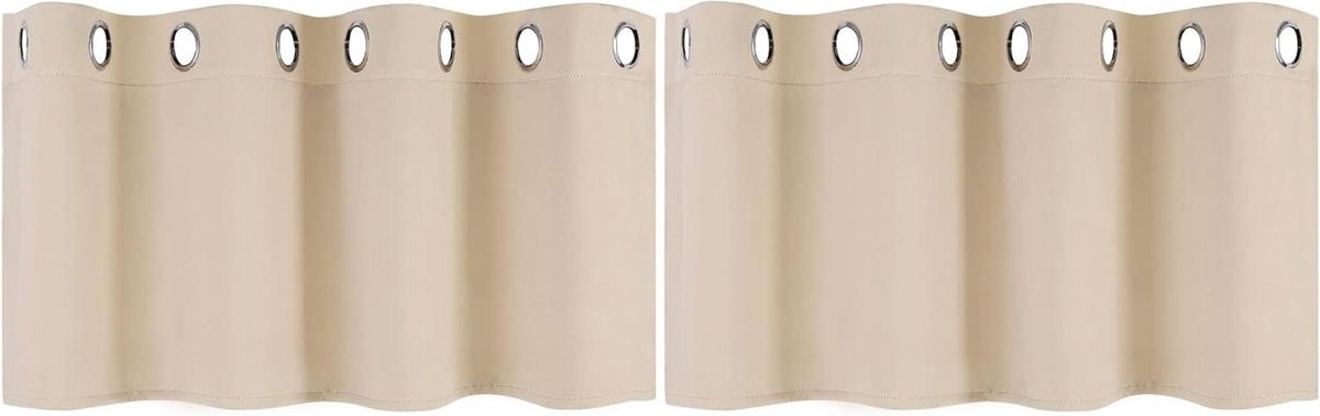 Provento - Korte ondoorzichtige gordijnen voor keuken, beige, 46x132 cm, 2 stuks