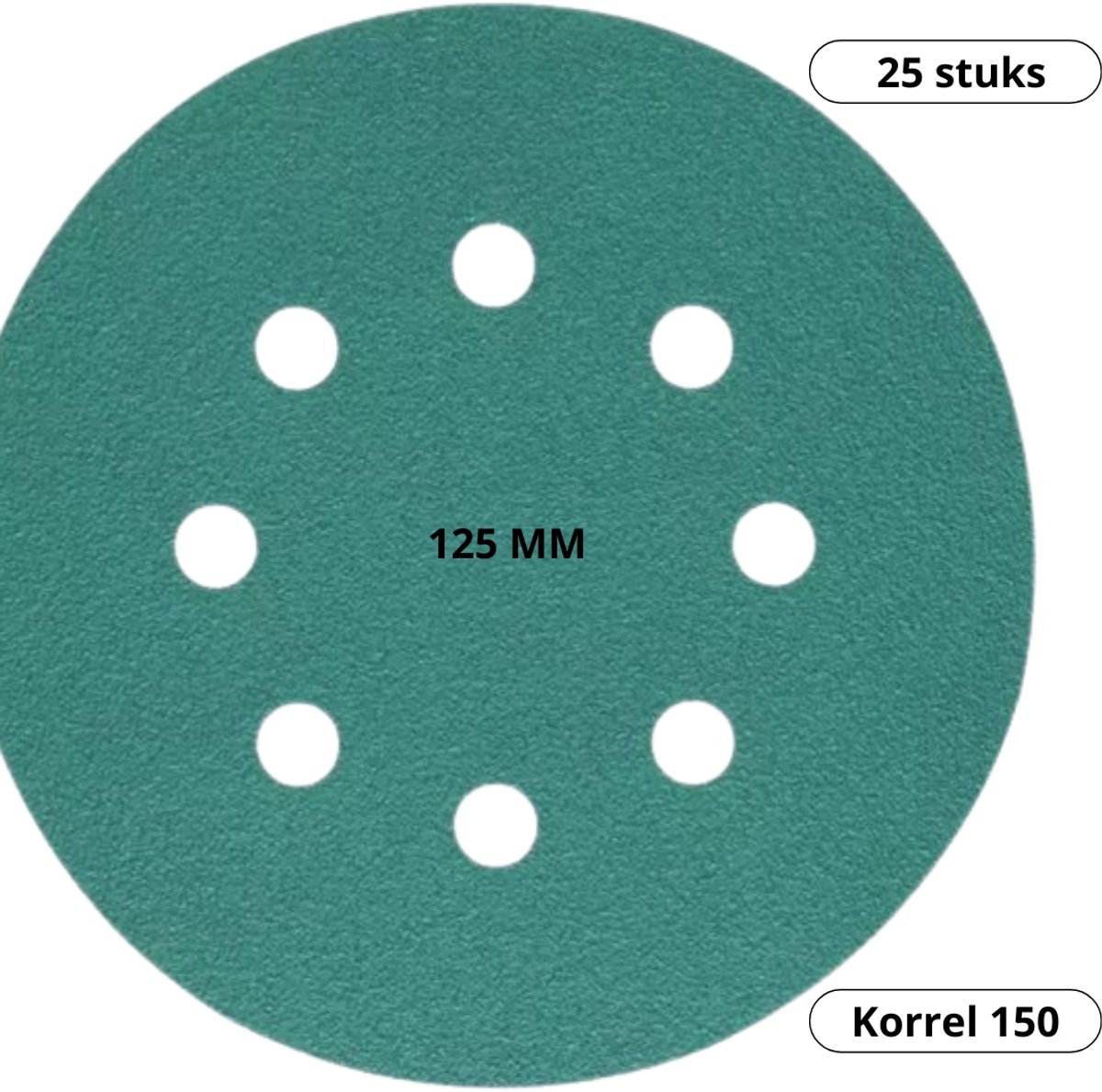 Schuurpapier klittenband 125 mm 8-Gats 25-delig voor excentrische schuurmachine korrel 150