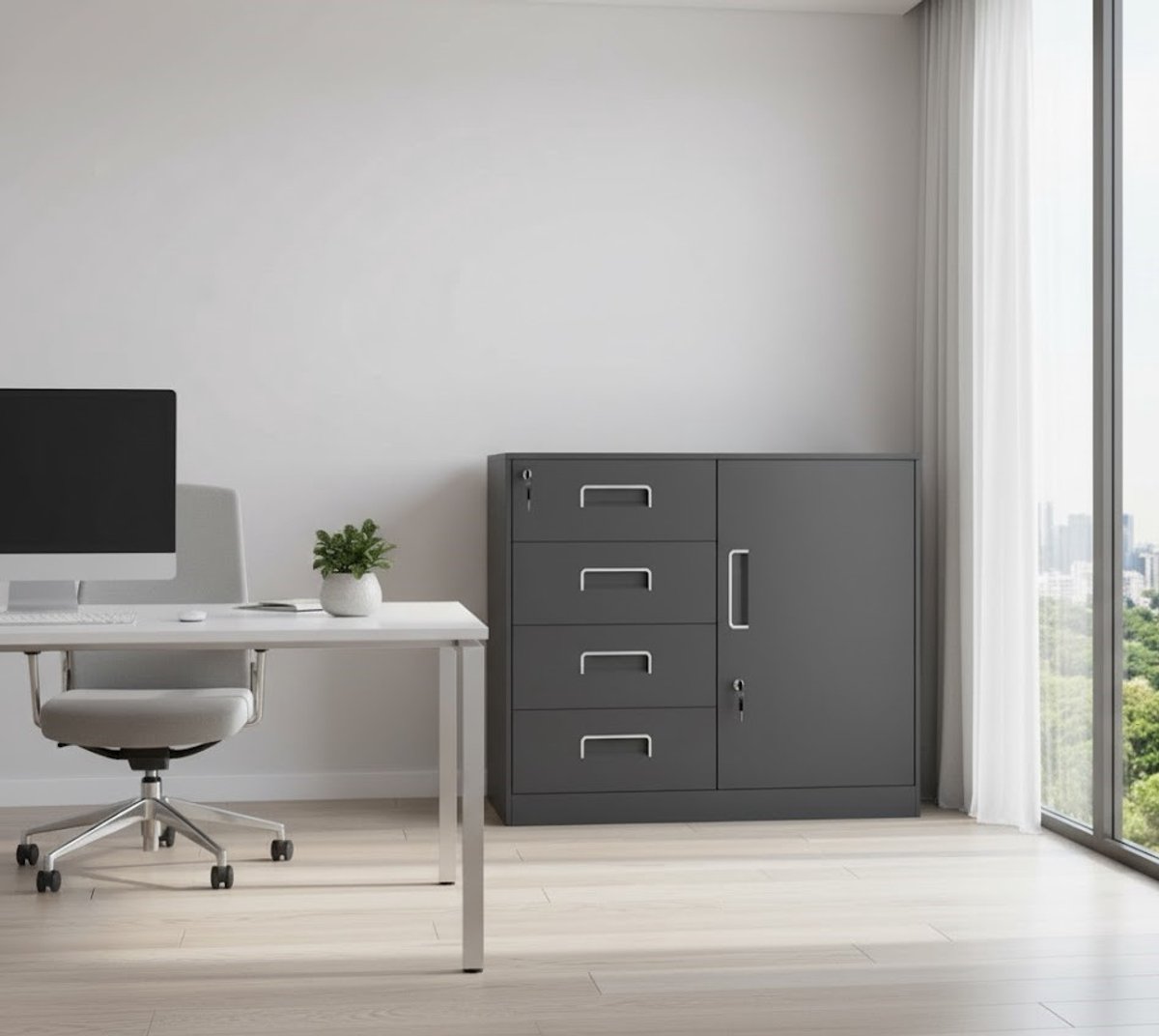 Mobiele 2-Lade Archiefkast met Slot – Compacte Ladenkast voor Kantoor & Home Office – Veilige Opberger voor Documenten, Financiële Gegevens & Kantoorbenodigdheden –