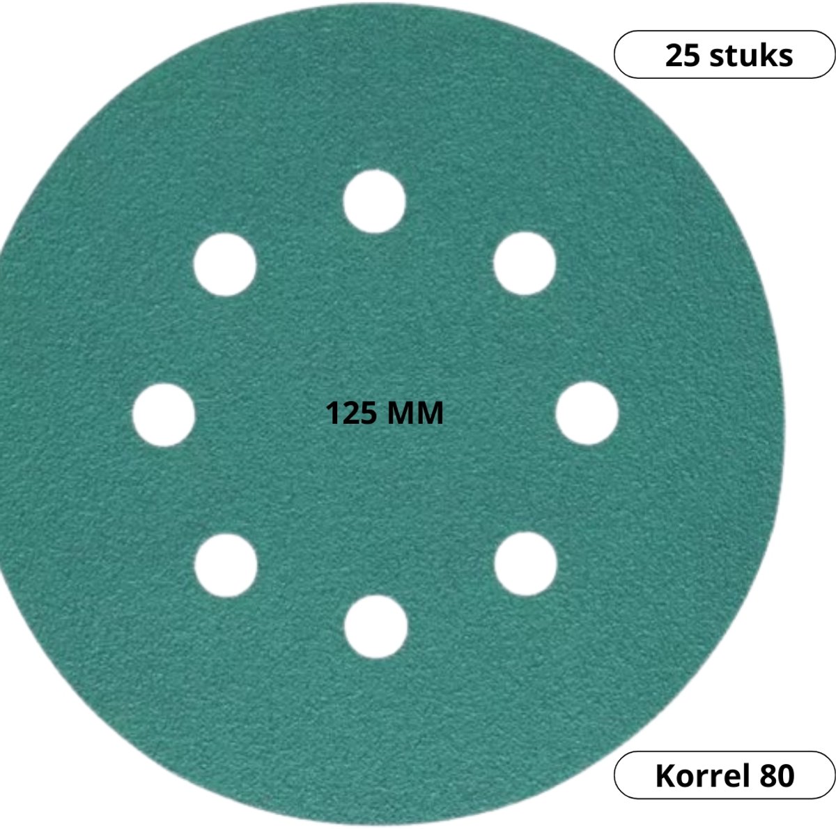 Schuurpapier klittenband 125 mm 8-Gats 25-delig voor excentrische schuurmachine korrel 80