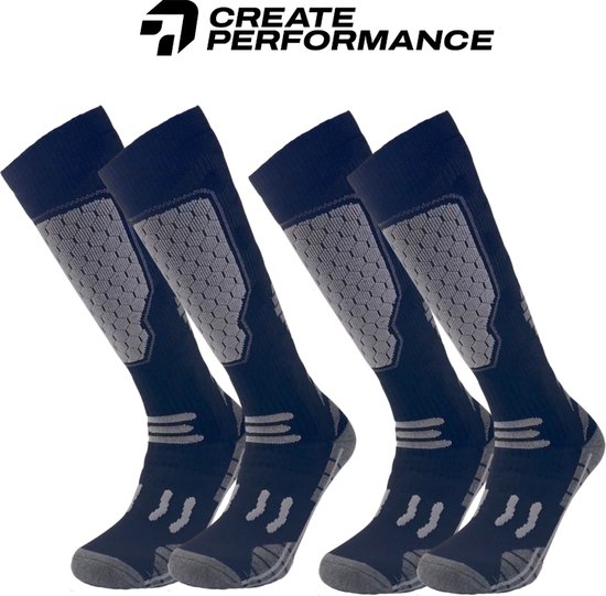 Create Performance - Chaussettes de ski - Chaussettes Thermo - Chaussettes de sports d'hiver - Zwart - Pack DUO (2 pièces) - Unisexe - Taille 40-45