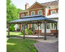 BPS Grote Houten Tuinprieel – 6m x 3m – Extra Dikke 140mm Palen – Gepoedercoat Stalen Dak – Weerbestendig – Snelle & Eenvoudige Montage