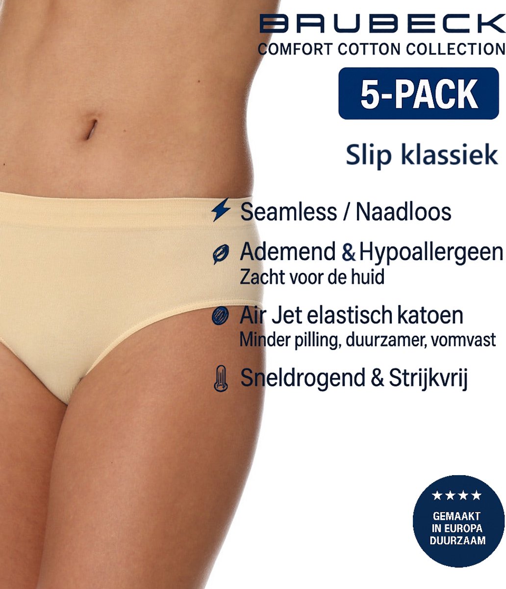 Brubeck Dames Slip Klassiek – Naadloos (Seamless) Elastisch Katoen – 5-Pack - Beige M