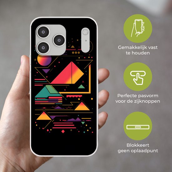 Telefoonhoesje Geschikt voor iPhone 17 Pro max hoesje - Piramides - Cirkels - Neonkleuren - Geometrisch - Siliconen Telefoonhoesje Telefoonhoesje