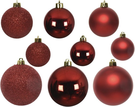 30x Rode kerstballen 4-5-6 cm glanzende/matte/glitter kunststof/plastic kerstversiering – Kerstbal