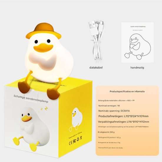 Schattig nachtlampje in de vorm van een aaiende eend - 7 kleuren en timerfunctie, oplaadbaar via USB, zacht siliconenmateriaal, met afneembare dop, nachtlampje en telefoonhouder als cadeau — afbeelding 4