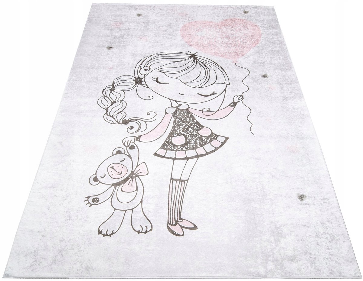 Kindertapijt Meisje Beer 120x170 cm - Kleurrijk en Wasbaar