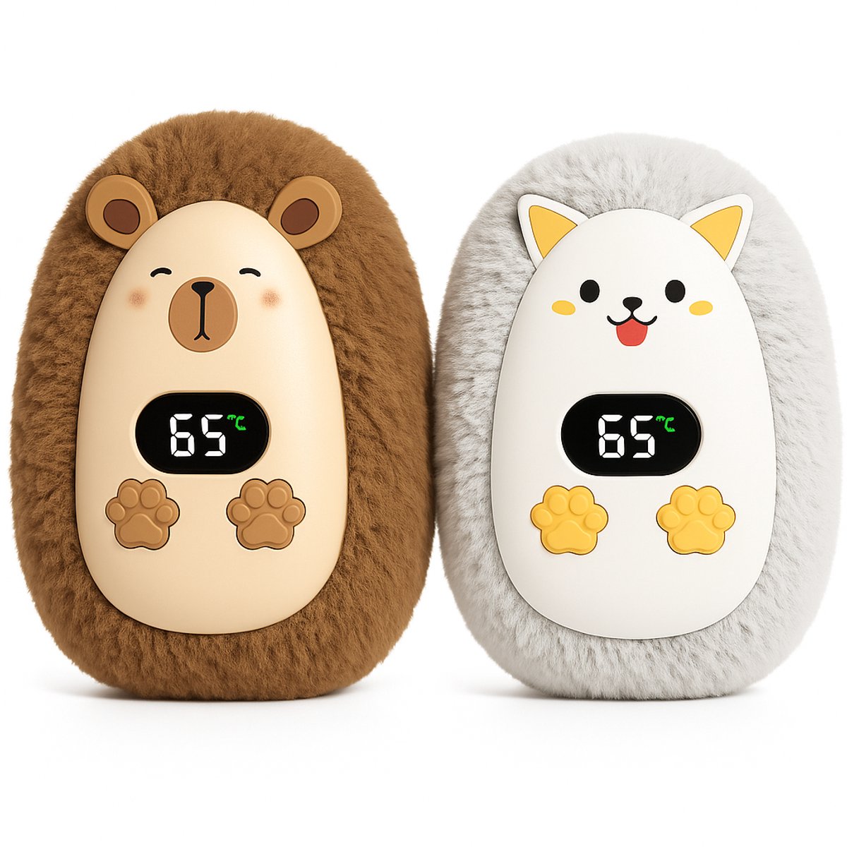 Maxium Handverwamers - Set van 2 - Elektrische Handwarmer Poesje - Elektrische Handverwarmer Beertje - Handwarmers Elektrisch - Herbruikbaar & Oplaadbaar - Handverwarmer - Winter Gadget - Schattig en klein - Compact - 1200mah - 3 Standen