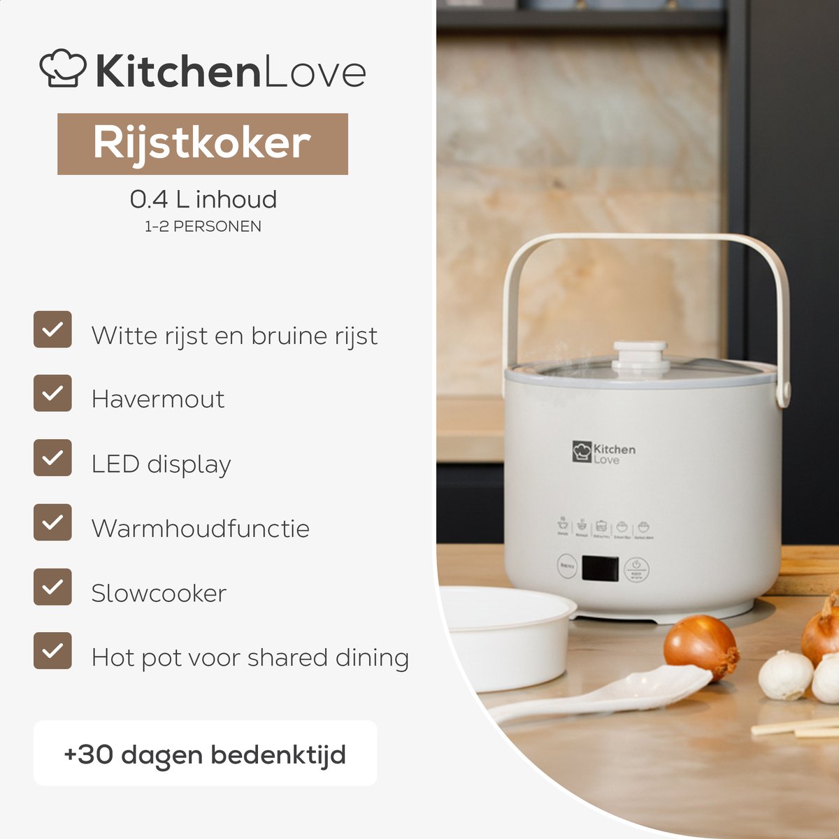 KitchenLove Mini Rijstkoker 0.4L - Multicooker voor 1-2 Personen thumbnail 2