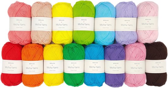 Micha Yarns - 15 bollen haakkatoen pakket - 100% katoen haakgaren - 15 x 50gram - Cotton Candy - Technicolor (001)