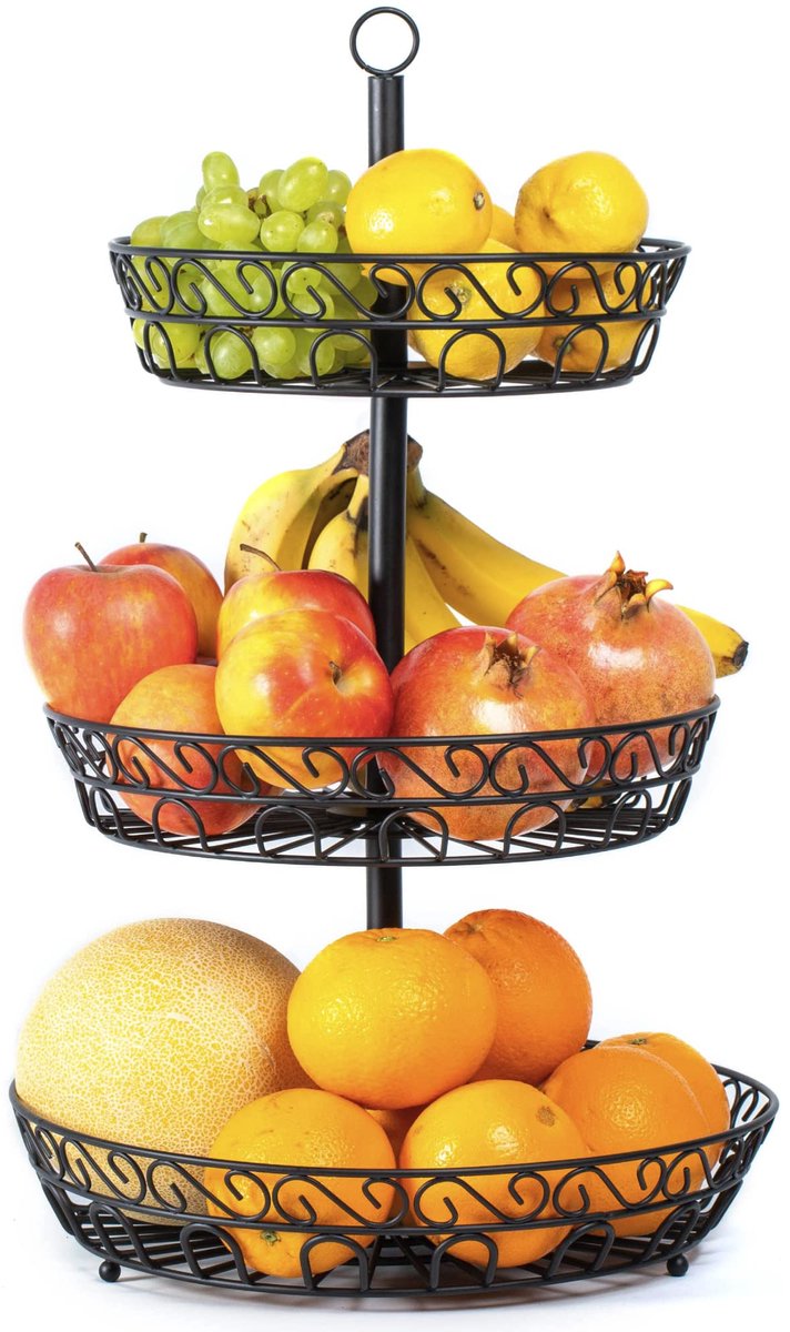 Unyqoos® Decoratieve metalen fruitschaal met drie lagen voor keukenorganisatie