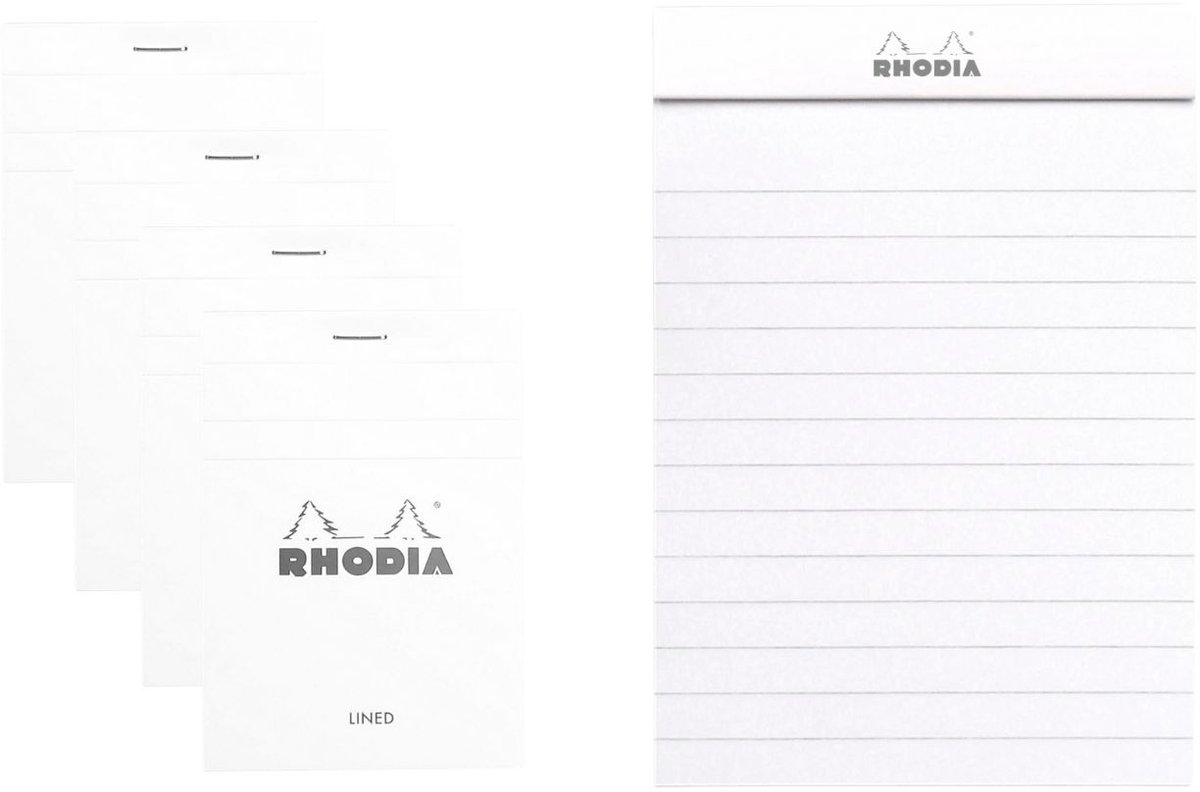 Rhodia Notitieblok - Schrijfblok - N12 - Gelijnd - 8,5x12 cm - 80g - wit - 80 vel - 10 stuks