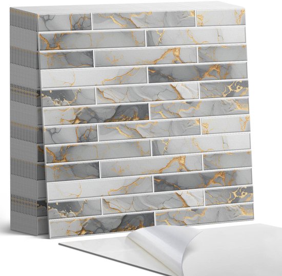 Coloray Plaktegels - Elegant marmerpatroon Zelfklevende Tegels - 20 cm x 20 cm - Grijs Plaktegels - 20 stuks - Vierkant PVC Tegels - Plaktegels Badkamer - Plaktegels Vloer - Vinyl Tegels - Wandtegel Zelfklevend