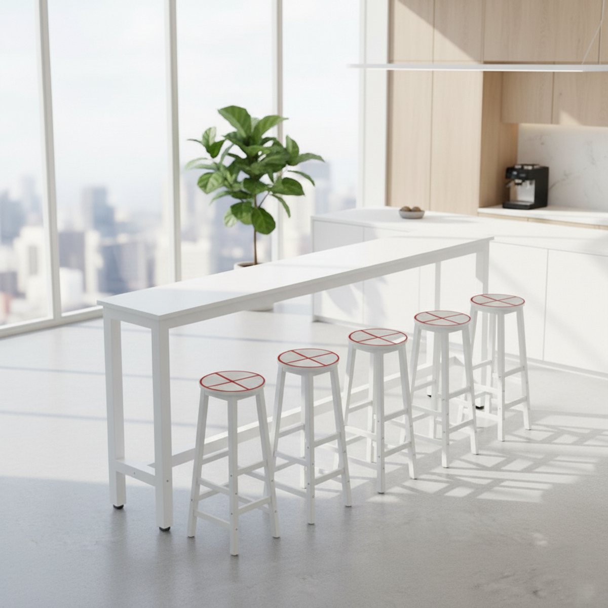 Moderne Hoge Bartafel Set met Stoelen voor Thuis en Restaurant - Stijlvolle Pubtafel met H-vormig Frame en Gegalvaniseerde Stalen Poten - Eettafel voor Keuken, Bistro, Bar en Meer - 160x40x100 cm – Novi Home