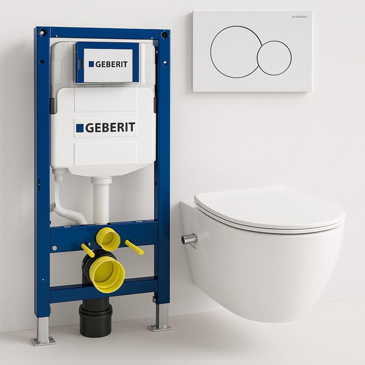 Geberit Duofix UP320 inbouwreservoir - bedieningsplaat - warm/koud bidet toiletset - Wit - Randloos - Softclose