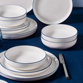 Bilbao Serviesset 4 Persoons – 12-Delig Bone Porselein Servies Set – Crème met een donkerblauwe rand– Elegant, Modern & Vaatwasserbestendig