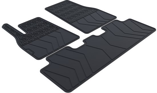 Tapis de voiture en caoutchouc compatibles avec Tesla Model Y - Année de fabrication : 2025 à aujourd'hui - Ajustement d'origine - Jeu de 3 pièces - Version : Juniper