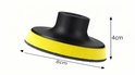 Ronde polijstschijf met zwarte schacht en gele sponslaag, 8cm breed en 4cm hoog.
