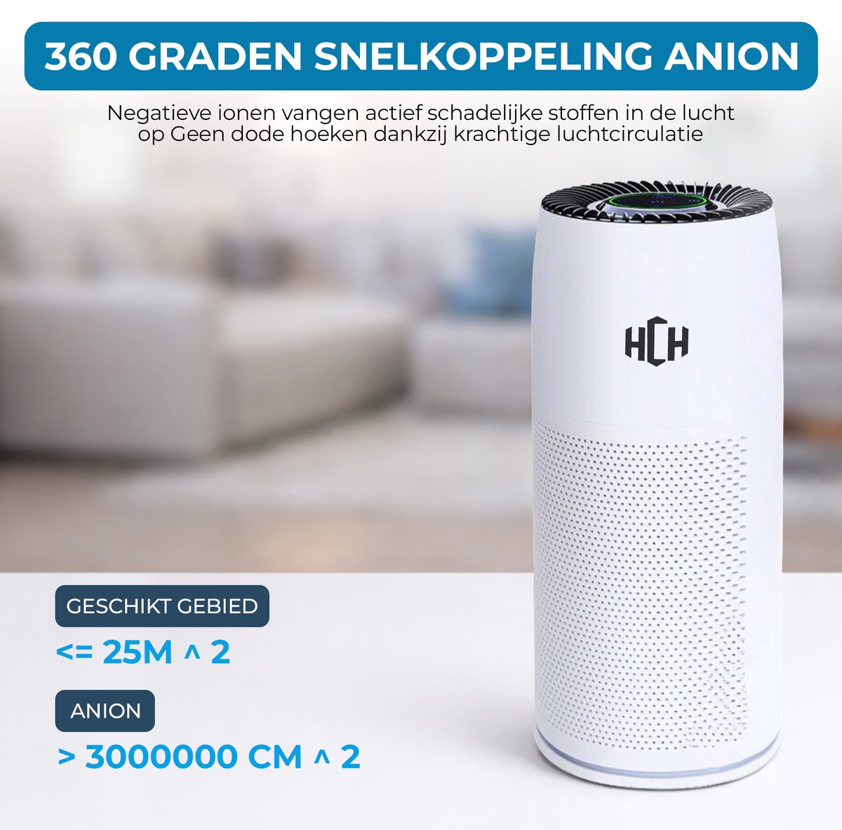 HCH Luchtreiniger - Air Balance - Air Purifier - HEPA filter - Werkt tegen huisstofmijt, hooikoorts, allergie en stof - 3 standen + slaapstand en automatische stand - Luchtkwaliteit indicator - 500 m² - CADR 300 m³/h - Stil, 20 db — afbeelding 6