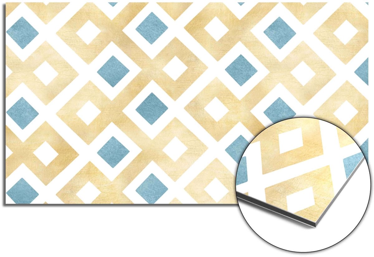 KitchenArt - Golden Diamond Grid Spatscherm - 70x50 cm - Spatscherm Achterwand Keuken - Spatwand Keuken