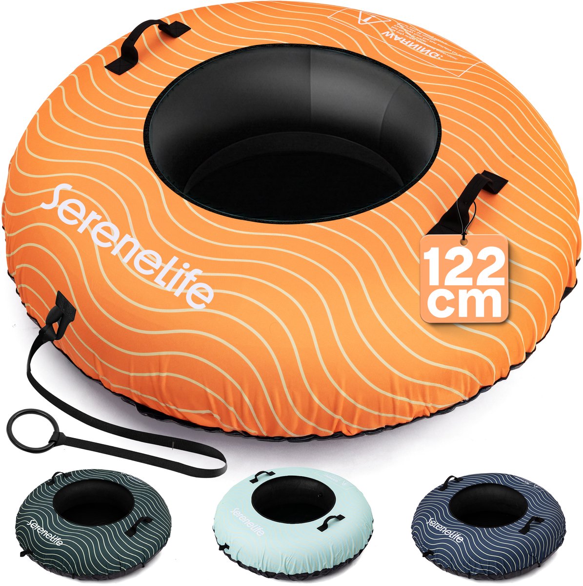 SereneLife Opblaasbare Sneeuw Slee - 122 cm Snow Tube Sneeuwband - PVC Bodem - Rubberen Binnenband - Met Handvaten en Trekriem - Blauw