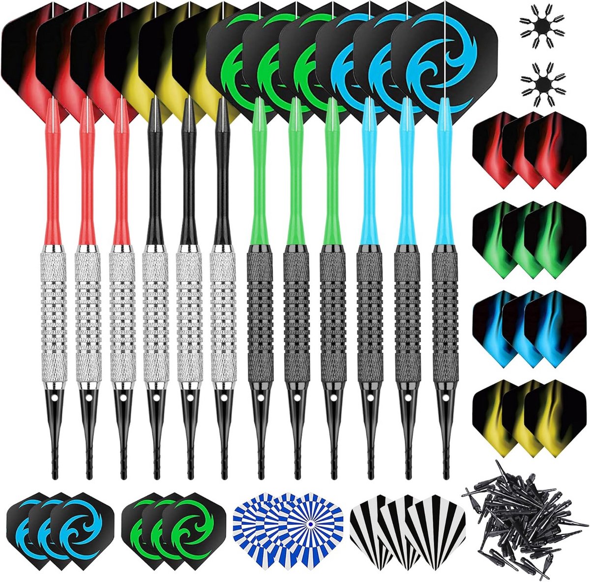 12 Delige Set Zachte Dartpijlen (16g) met Flexibele Assen en Accessoires voor Elektronisch Dartbord