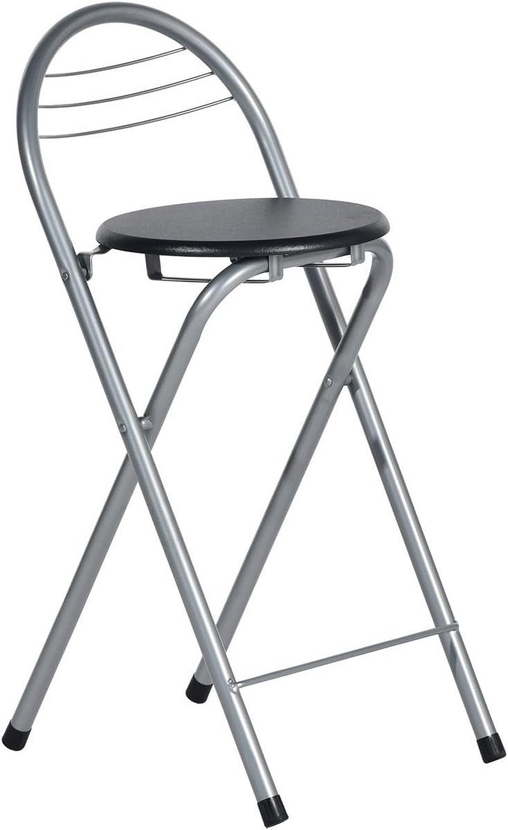 Opvouwbare Barkruk met Rugleuning - Hoge Kruk voor Bar, Keuken of Buiten - Zwart/Zilver