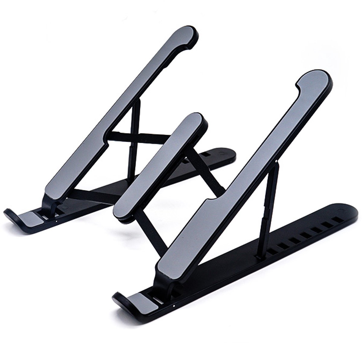Laptop standaard - Laptop verhoger - Verstelbaar en opvouwbaar - Ergonomische laptop- en tablethouder - Aluminium met opbergzakje - Compact - Universeel - Zwart - Jonyx
