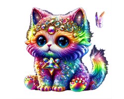 5D Diamond Painting Gekleurde Kat - 20x20 cm - Complete DIY Set voor Volwassenen en Kinderen - Inclusief Gereedschap en Ronde Steentjes - Ontspannende Creatieve Hobby voor Thuis - Wanddecoratie - Leuk en Origineel Cadeau Idee