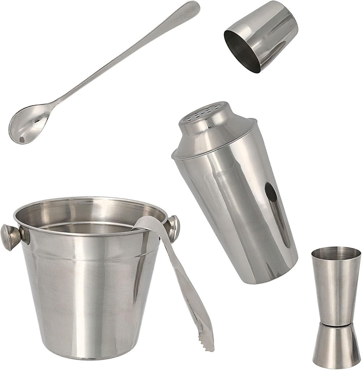 Complete Cocktail Shaker Set RVS - 5 Delig Barset met IJsemmer