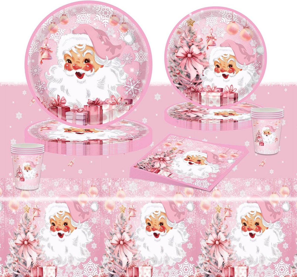 Roze Kerstfeest Servies Set voor 16 Personen - Kersttafeldecoratie