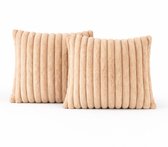 Set de 2 Coussins décoratifs 45x45 cm Oranje Doux | Tissu côtelé de Luxe double face| Coussins intérieurs inclus | Moelleux, doux, peluche, nounours | Ensemble de coussins décoratifs | Coussins pour canapé à l'intérieur, salon | Coussins Décoration