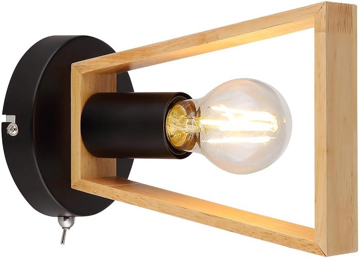 Moderne Interieur Wandlamp Zwart Metaal met Houten Kap voor Slaapkamer