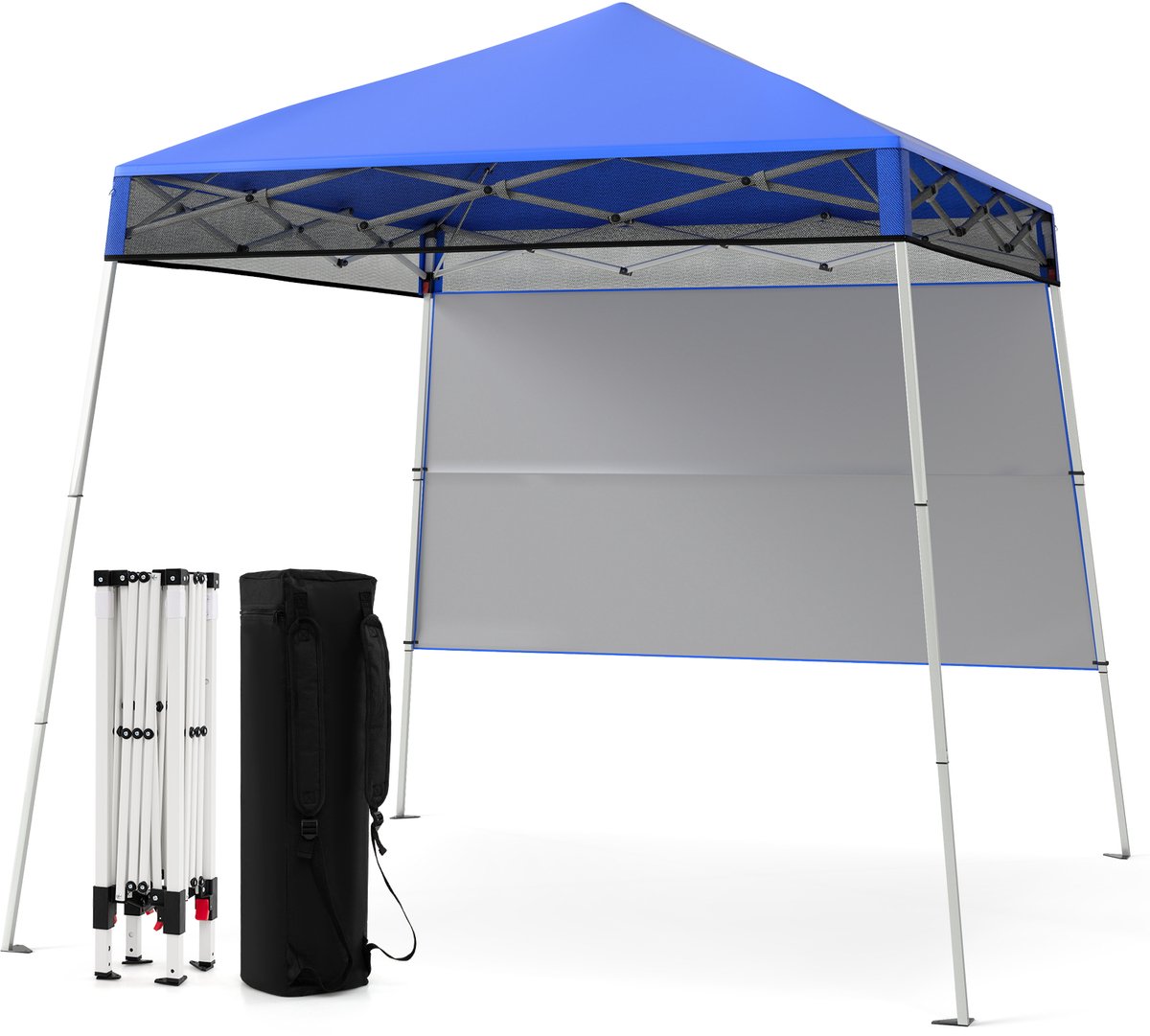 COSTWAY Paviljoen, 2 x 2 m, pop-up vouwpaviljoen, in hoogte verstelbaar, met zijwand en bodemhaken, waterdicht en zonwering, partytent, tuintent met tas, tuinpaviljoen voor tuin, feest (blauw)