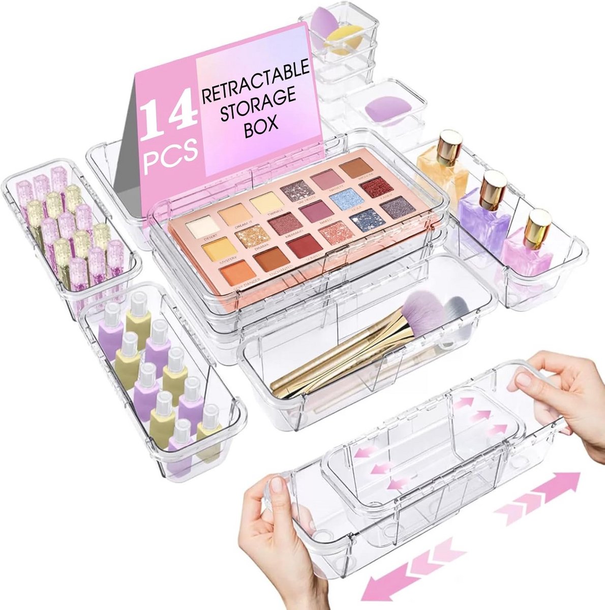 Uitschuifbare en Verstelbare Lade-organizer Set (14 Stuks) - Transparant