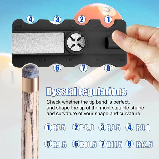 5-in-1Biljartkeuen reparatiegereedschap voor biljartkeu - biljartgereedschap - cue-trimmer - Tapper, Slijper, Beluchter, Vormgever en Radiusmeter van Merkloos — afbeelding 5