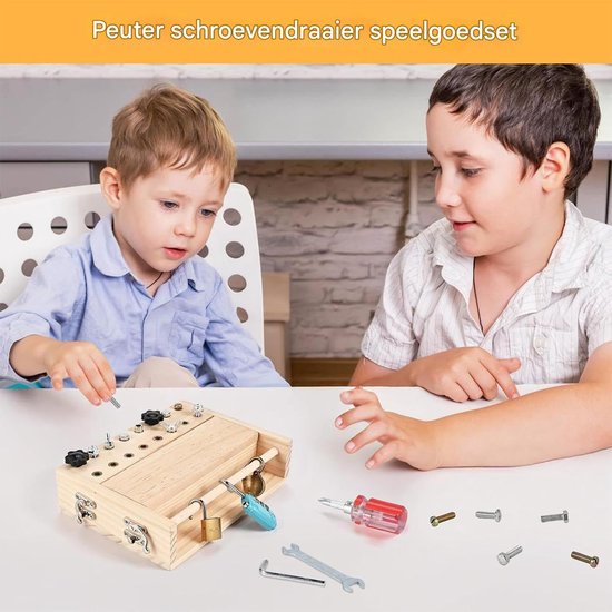 Schroevendraaier Bord Set voor Kinderen - Houten Ouder-Kind Interactief Spel - STEM Educatief Peuter Speelgoed Met Sleutel En Slot Voor Thuis En Onderweg Verjaardagscadeau van Merkloos — afbeelding 5