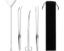 Aquarium Aquascape Gereedschapsset - 4-in-1 - Glaswand Reinige - Algen Aquarium Bestrijden - Aquascape Tool - Inclusief Opbergtas - Aquarium Accessoires - Geschikt Voor Aquascaping - Geschikt Voor Diverse Aquariumplanten, Bodemsubstraten - Zilver