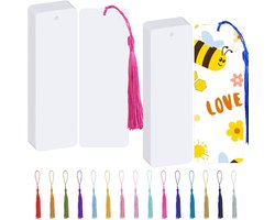 Blanco bladwijzers, 60 vellen papier met gaatjes, inclusief 60 kwastjes, geschikt voor het maken van zelfgemaakte bladwijzersets, cadeaulabels (wit, 14 x 5 cm)