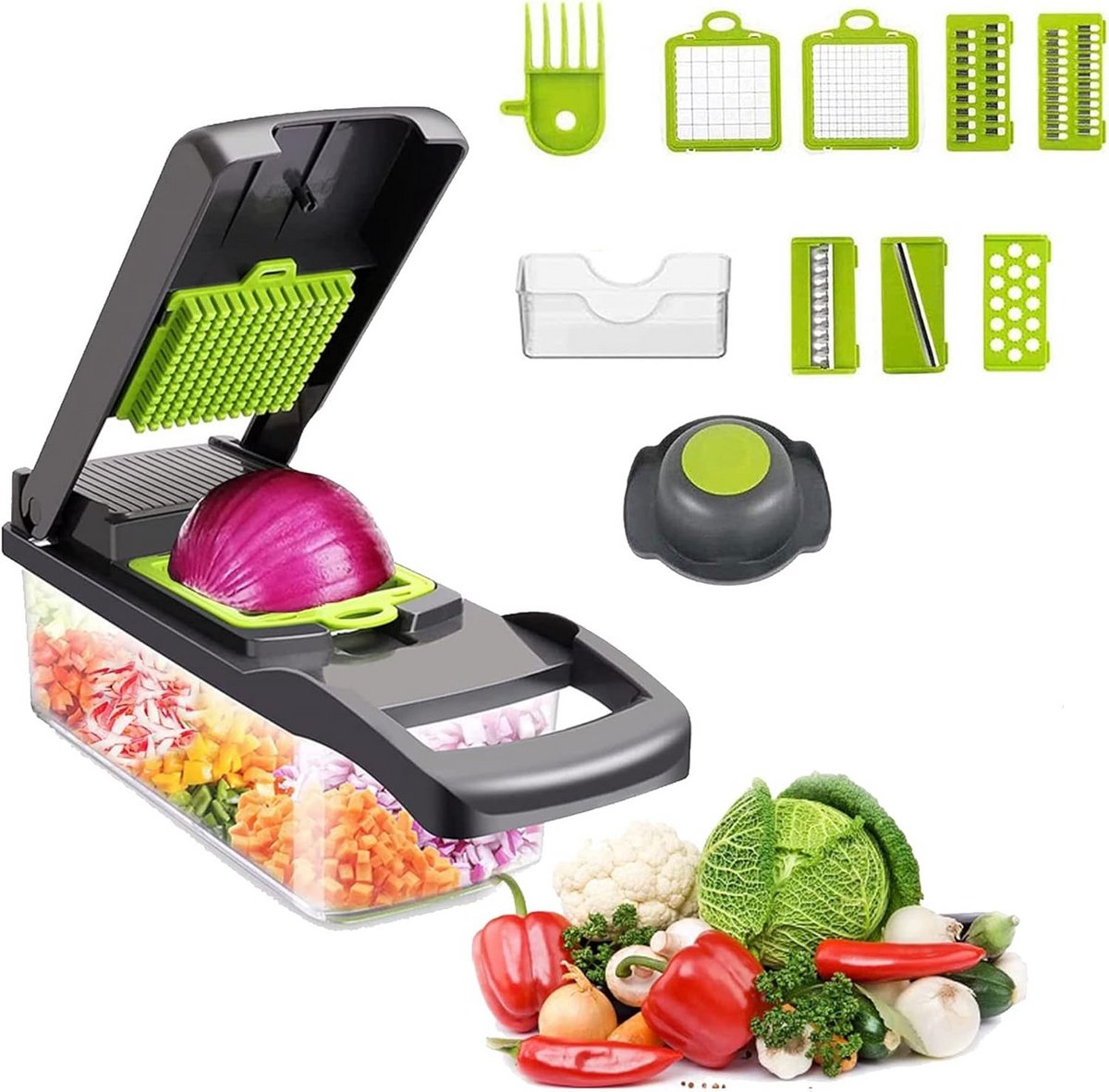 Multifunctionele Groentesnijder 11-in-1: Ui, Wortel, Aardappel Dicer en Slicer