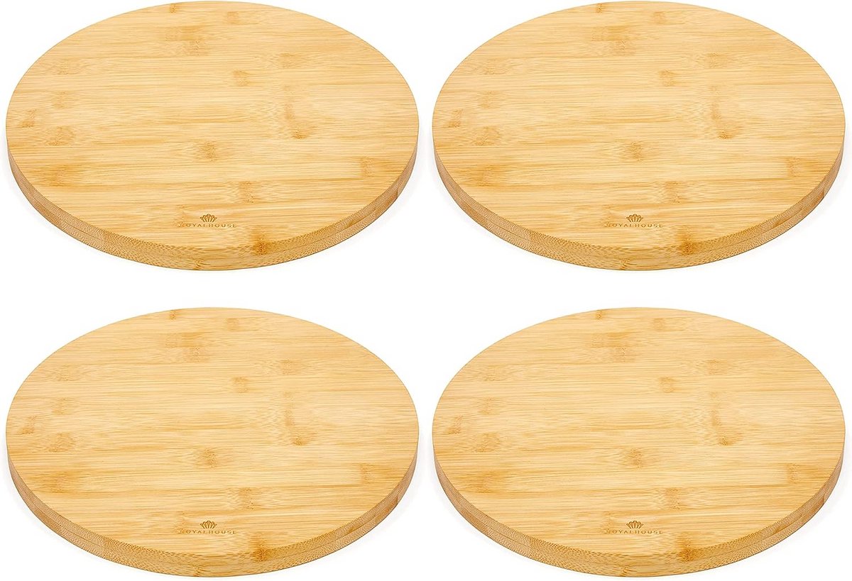 Set van 4 Ronde Bamboe Snijplanken - Serveerplank voor Vlees, Groenten en Kaas - 30 cm